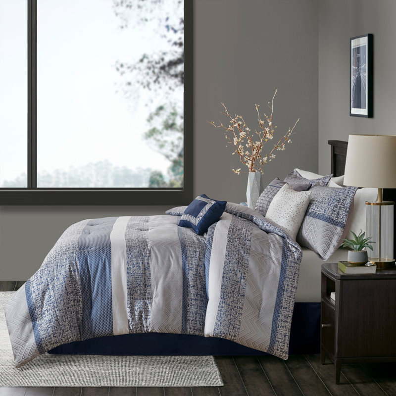 Ensemble d'édredon 7 pièces jacquard bleu marine