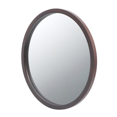 20" X 20" Circle Wall Mirror With Wooden Frame And Walnut Finish,Wall Mirror For Living Room Dining Room, Mirror