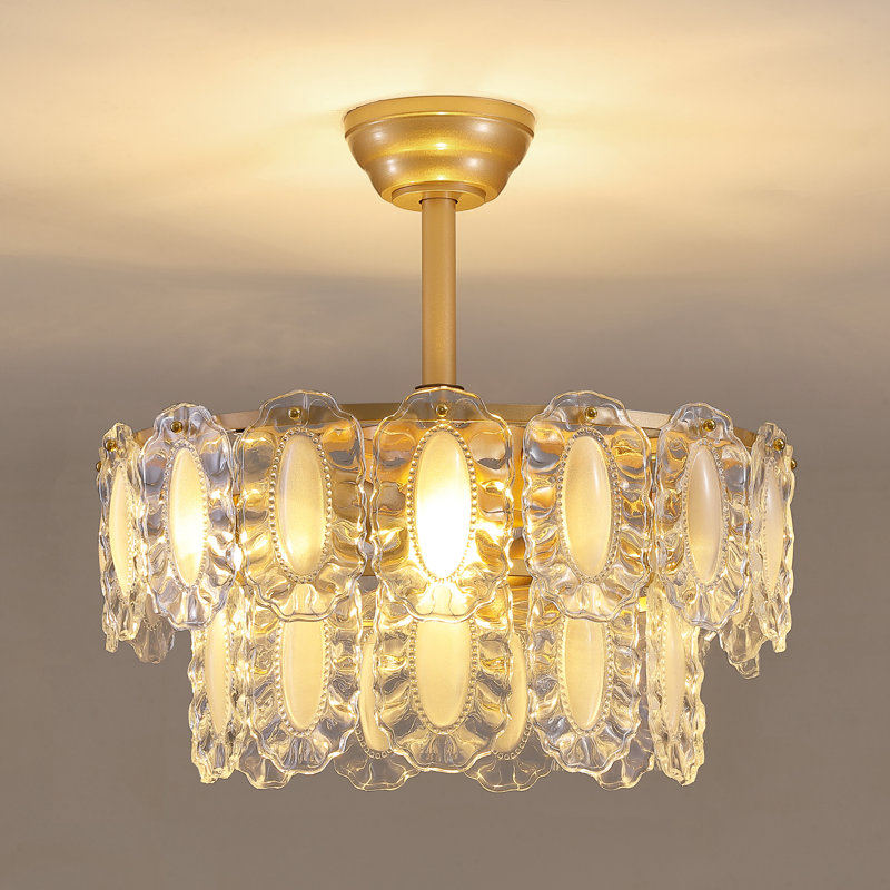 20.5'' Gold Fandelier Crystal Caged Ceiling Fans with Light Kit & Remote Control
