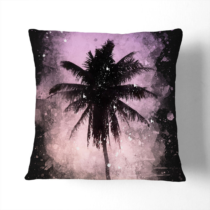Summer Palm Tree Paint Splash Cushion with Filling, 40cm H x 40cm W x 15cm D, Stone