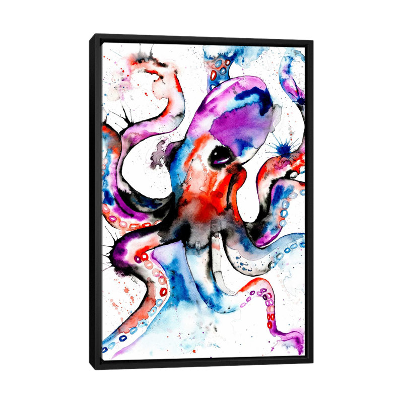 « octopus » par lisa whitehouse, impression sur toile, H 26 po x l 18 po x P 1,5 po, Toile avec cadre noir, Pas de tapis