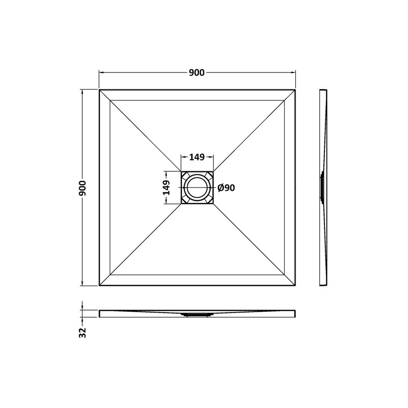 800 x 800 mm Standard Shower Tray, White Slate, 3.3cm H x 90cm W x 90cm D