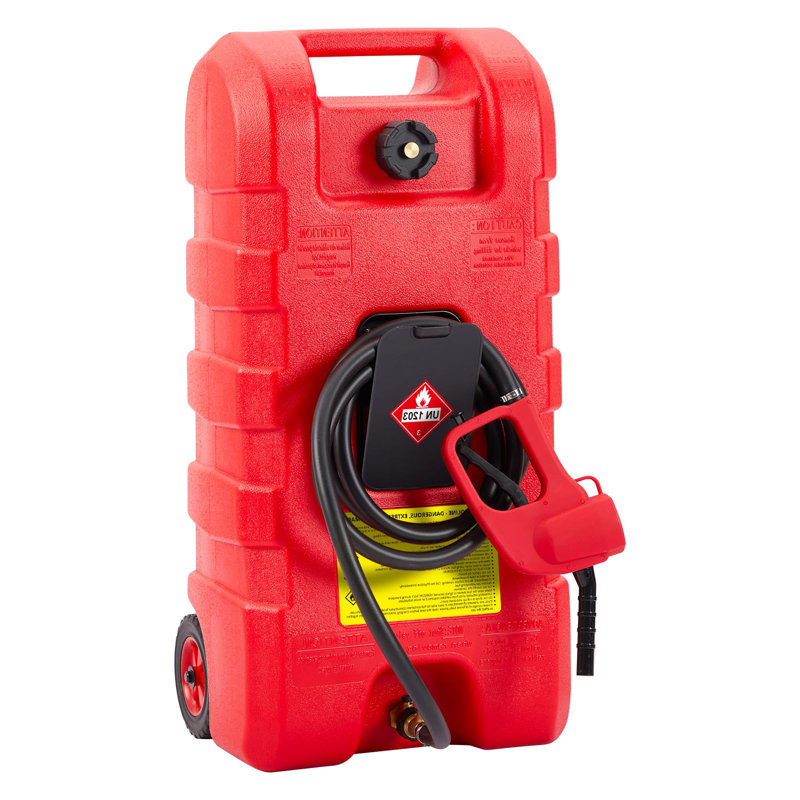 Heavy-Duty Portable Gas Tank 16 Gallon – Manual Transfer Pump, 10FT Hose, Leak-Proof Design, Casters – Fuel Caddy for Lawn Mowers, Tractors, Boats, Snow Blowers