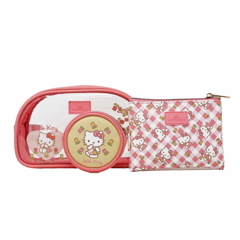Impression Vanity Hello Kitty 3 Piece Makeup Bag Set includes Large, Medium, and Small pouches