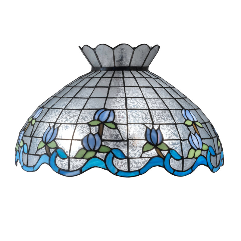 Large abat-jour de rose de 20 po, Bleu / vert / fougère transparente, H 12 po x l 20 po x P 20 po