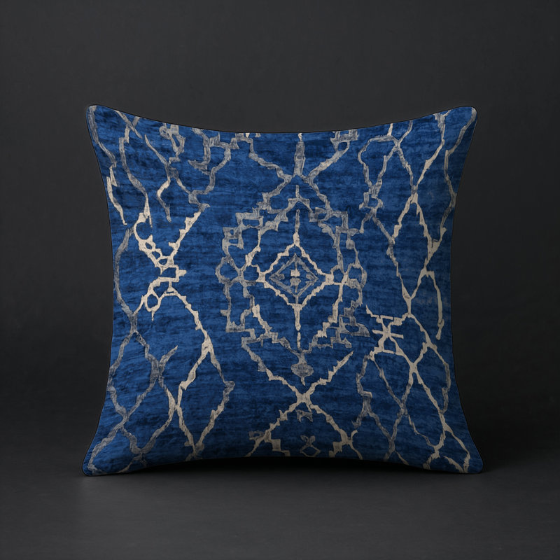 Coussin décoratif intérieur / extérieur gris Modern Modern, Carré 16 po, Denim / brun clair abstrait 1