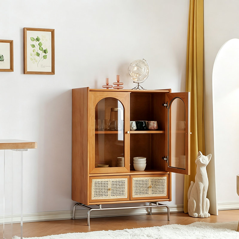 Armoire d'appoint en verre et rotin