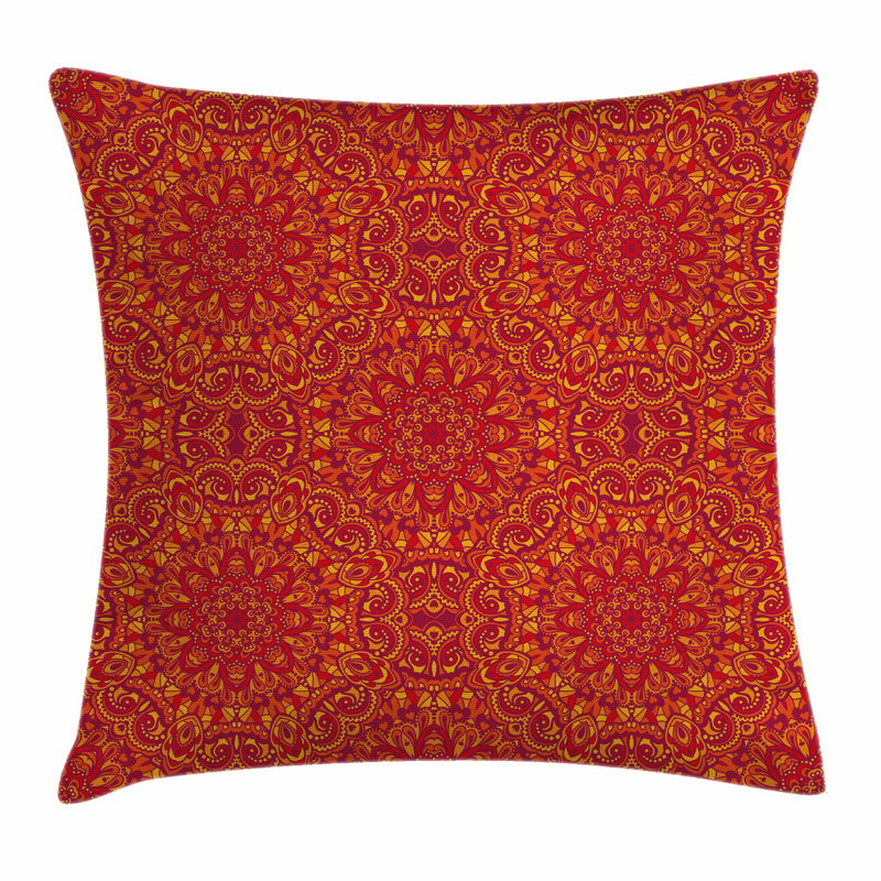 Vermilion Apricot Maroon Mandala Polyester Throw Pillow