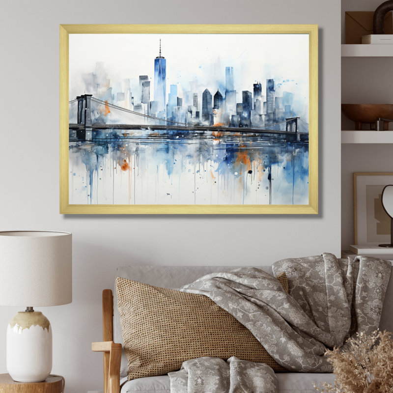 Gris, bleu, minimalisme, euphorie urbaine II, art encadré, H 34 po x l 44 po x P 1,5 po, Cadre doré à une seule photo