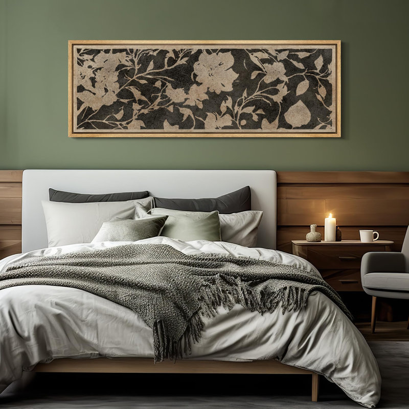 Abstract Botanical Vintage Floral Pattern in Landscape Retro Decor Extra Large Artwork Wall Art, 20" H x 60" W, Natural
