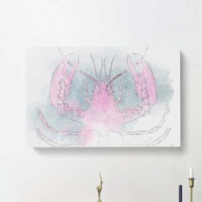 Pink & Duck Egg Blue Lobster Art In Abstract - Wrapped Canvas