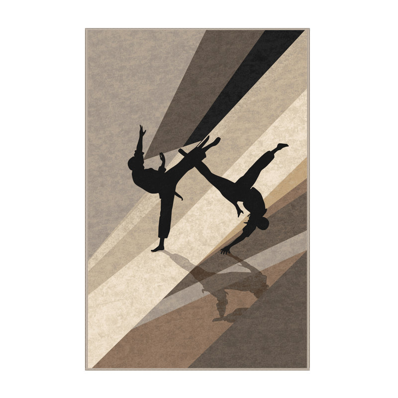 Machine Washable Wilmington Capoeira Dance Fight Modern Rug in Beige – Beige Binding, 6x9