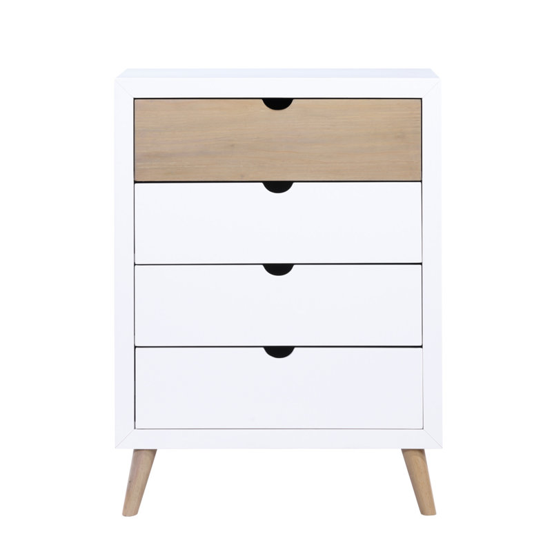 Commode de rangement blanche et naturelle avec tiroirs de rangement pour chambre de jeunes, 1 pièce