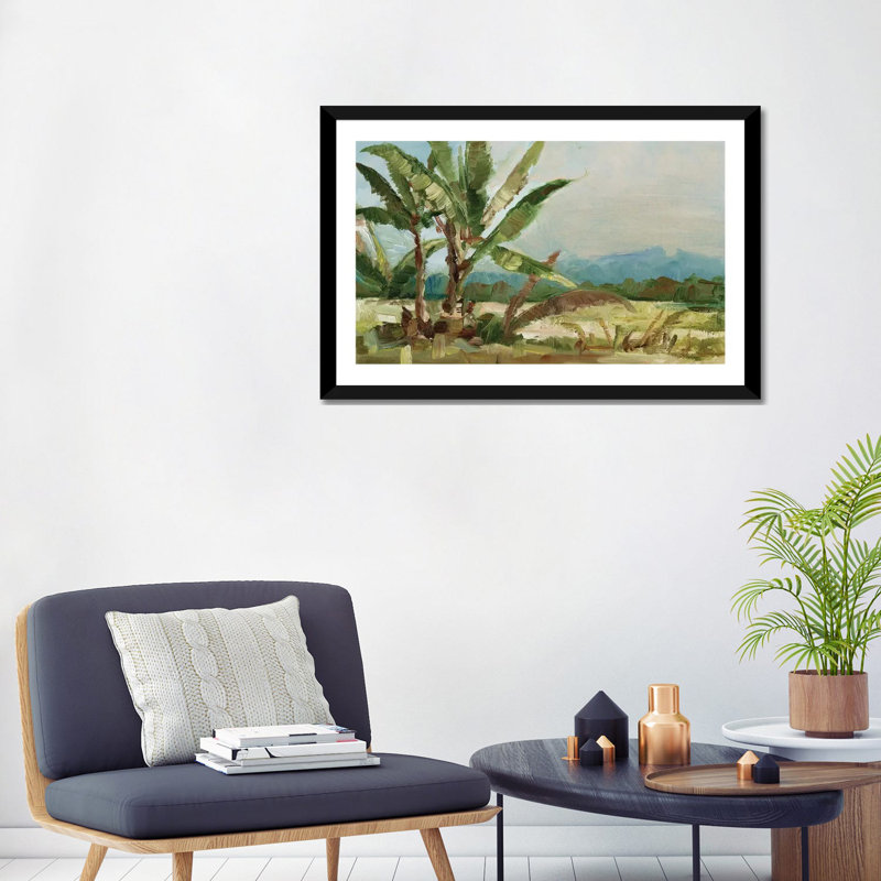 "Southern Palms I" par Ethan Harper, reproduction d’art, H 24 po x l 32 po x p 1 po, Papier encadré noir, Blanc