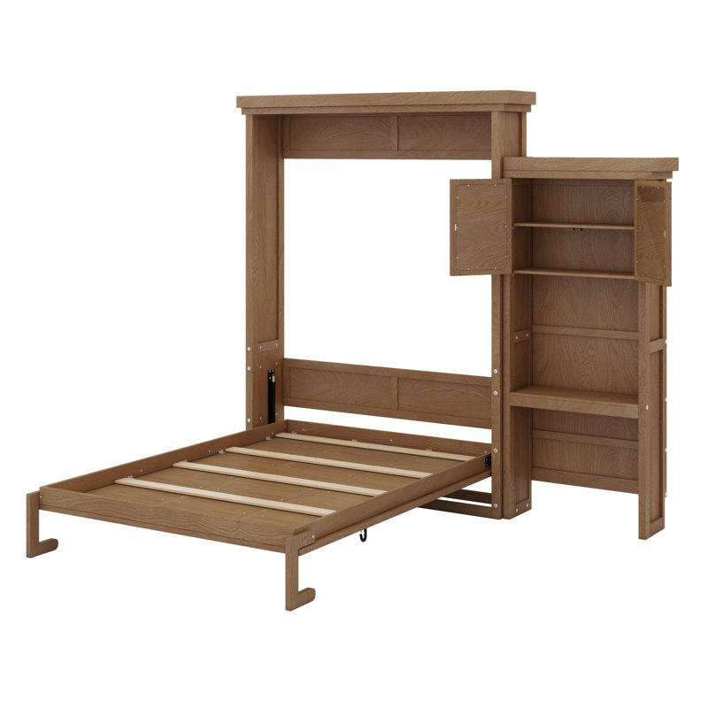 Grand lit escamotable en bois avec tablettes, conception classique à persiennes, Bois