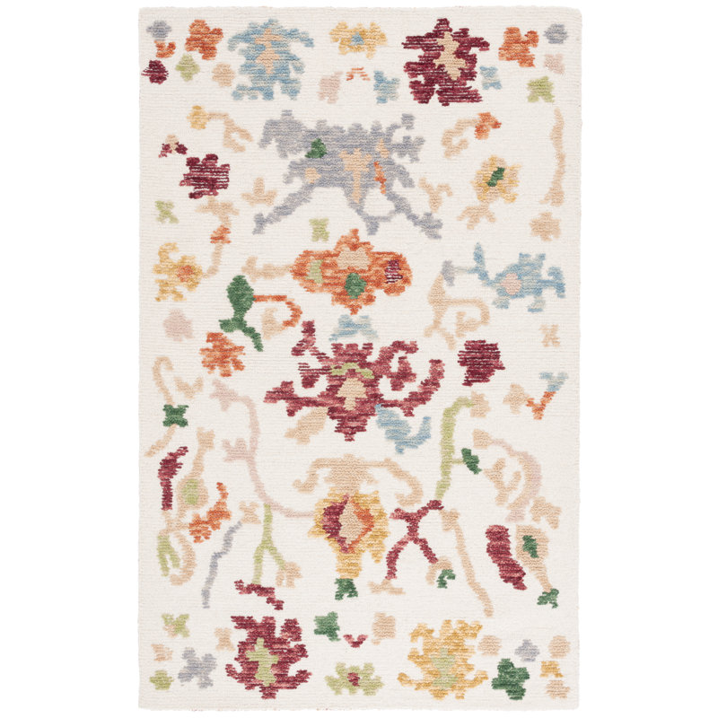 101 Hand Tufted Wool/Cotton Oriental Rug in Ivory/Red, Runner 2'3" x 9'