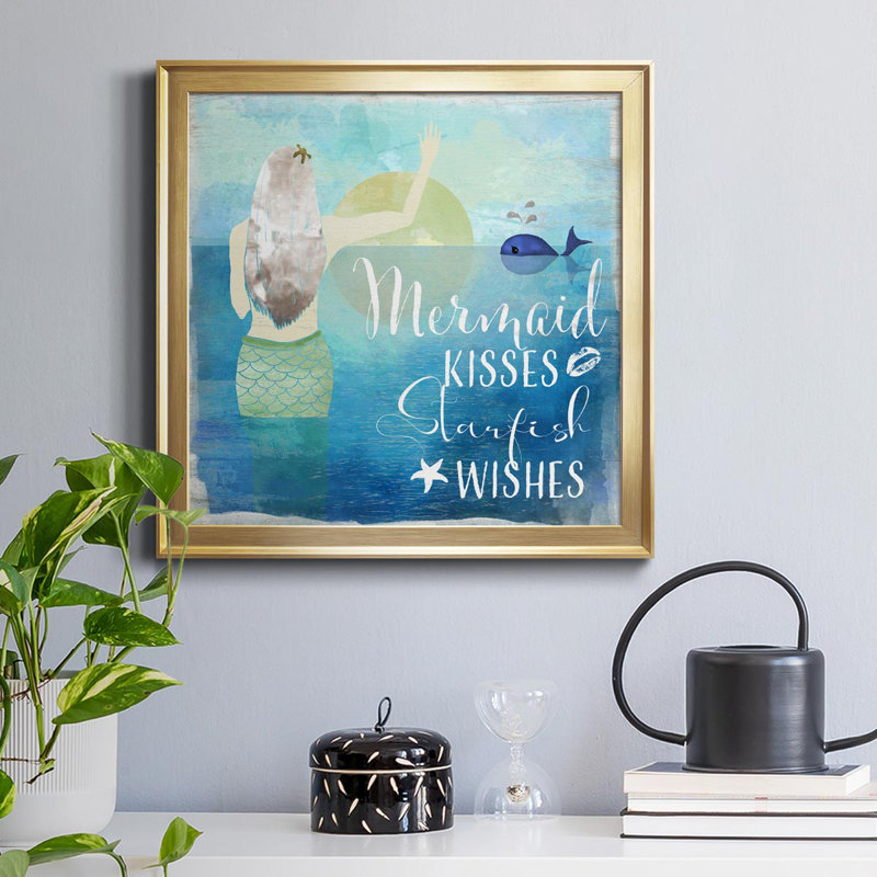 Mermaid Kisses - Toile encadrée de qualité supérieure - prête à être accrochée, H 34,5 po x l 34,5 po x P 1,5 po, Or