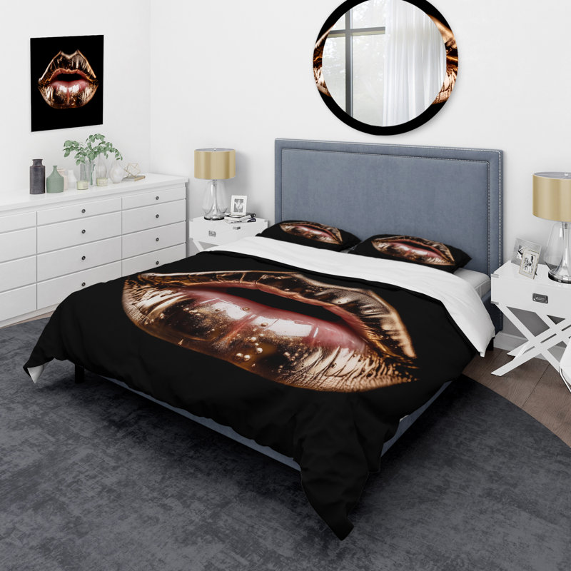 Ensemble de housse de couette Rosegold Lips Of Luxury Bedding, Housse de couette pour très grand lit et 2 très