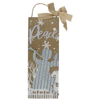 Décoration murale de Noël ange 12,5 "en métal galvanisé et paix
