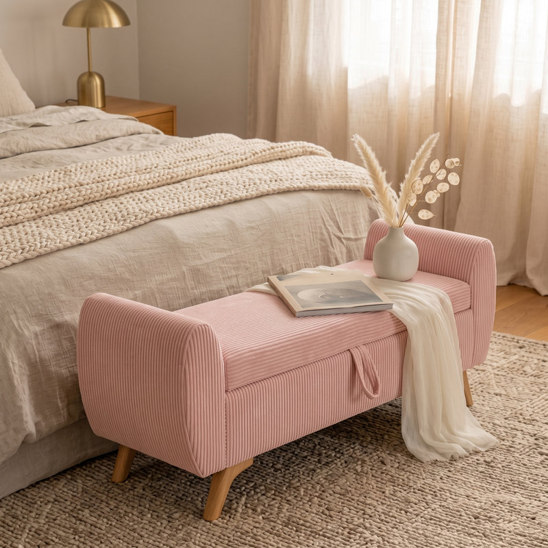 Banc de rangement en velours Velourrove, Rose