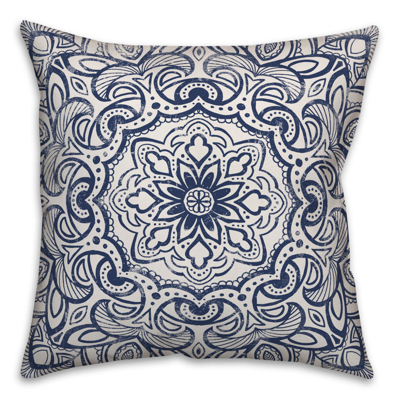 Damask Throw Pillow, 20" x 20", Navy