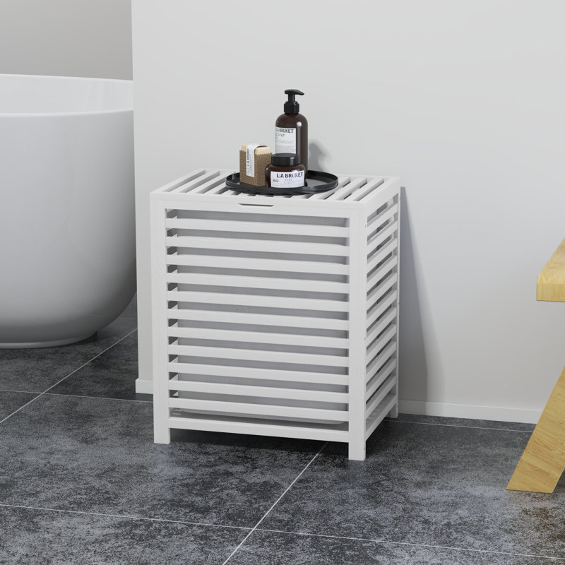 HOMCOM Bamboo Laundry Hamper With Lid, Laundry Basket With Removable Liner Bag, Dirty Clothes Hamper, 19.75 X 14.25 X 23.5 Inches, White