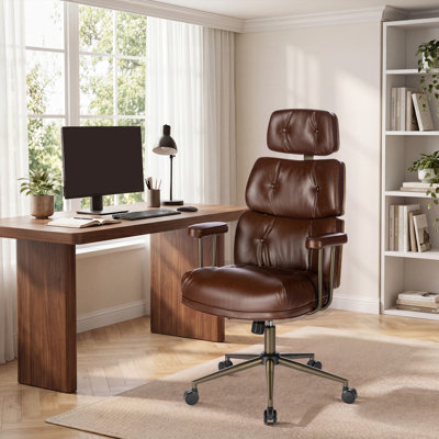 Retro Ergonomic Swivel Office Chair with Height Adjustment & Headrest