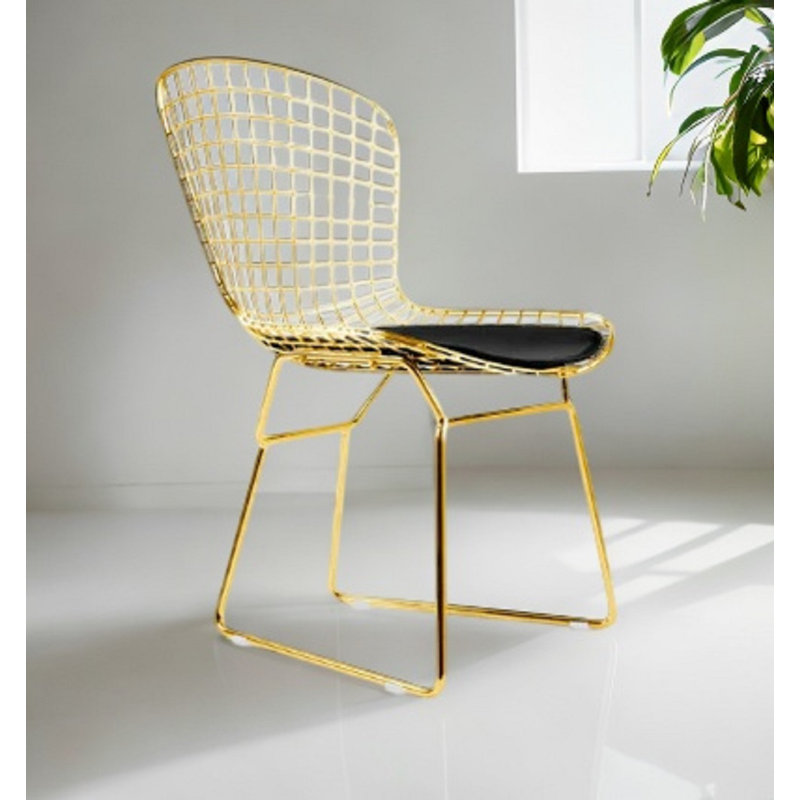 Metal Wire Dining Chair, Gold, Black