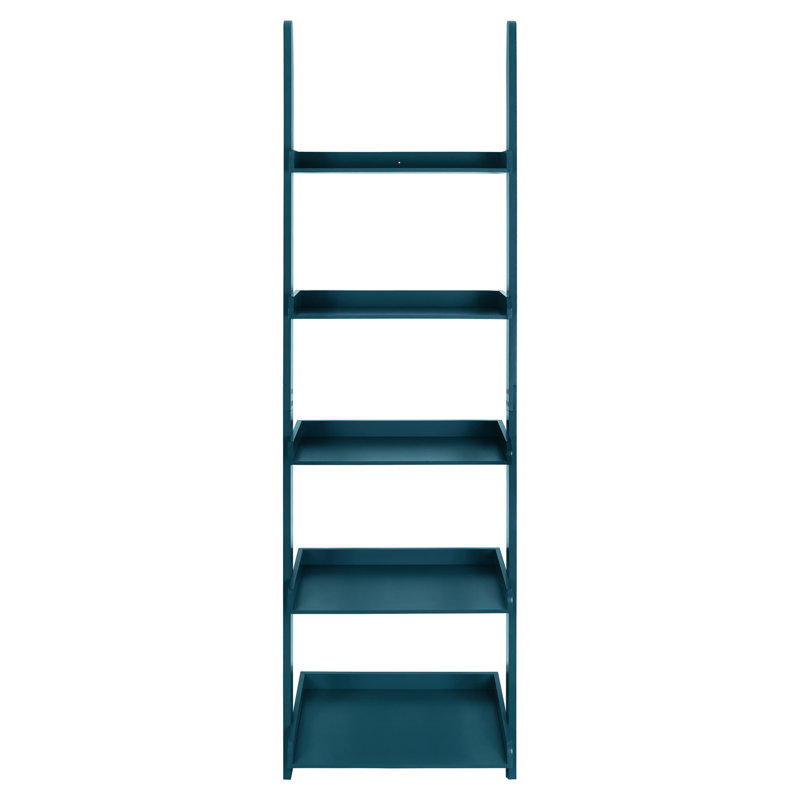 Loucks 70" H x 21.63" W 5-Tier Ladder Bookcase with 3 Legs, Leaning Storage Bookshelf, Blue, Blue