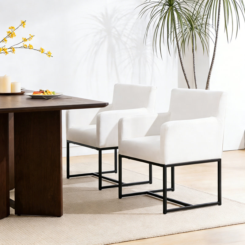 18.9" H Linen Upholstered Sled Base Side Chair with Solid Metal Frame （Set of 2）, White