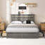 Rustic Storage Bed Frame with LED Lighting and Noise-Free Metal Support-862704634