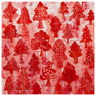 Tapisserie murale arbres de Noël rouges - décoration murale de Noël