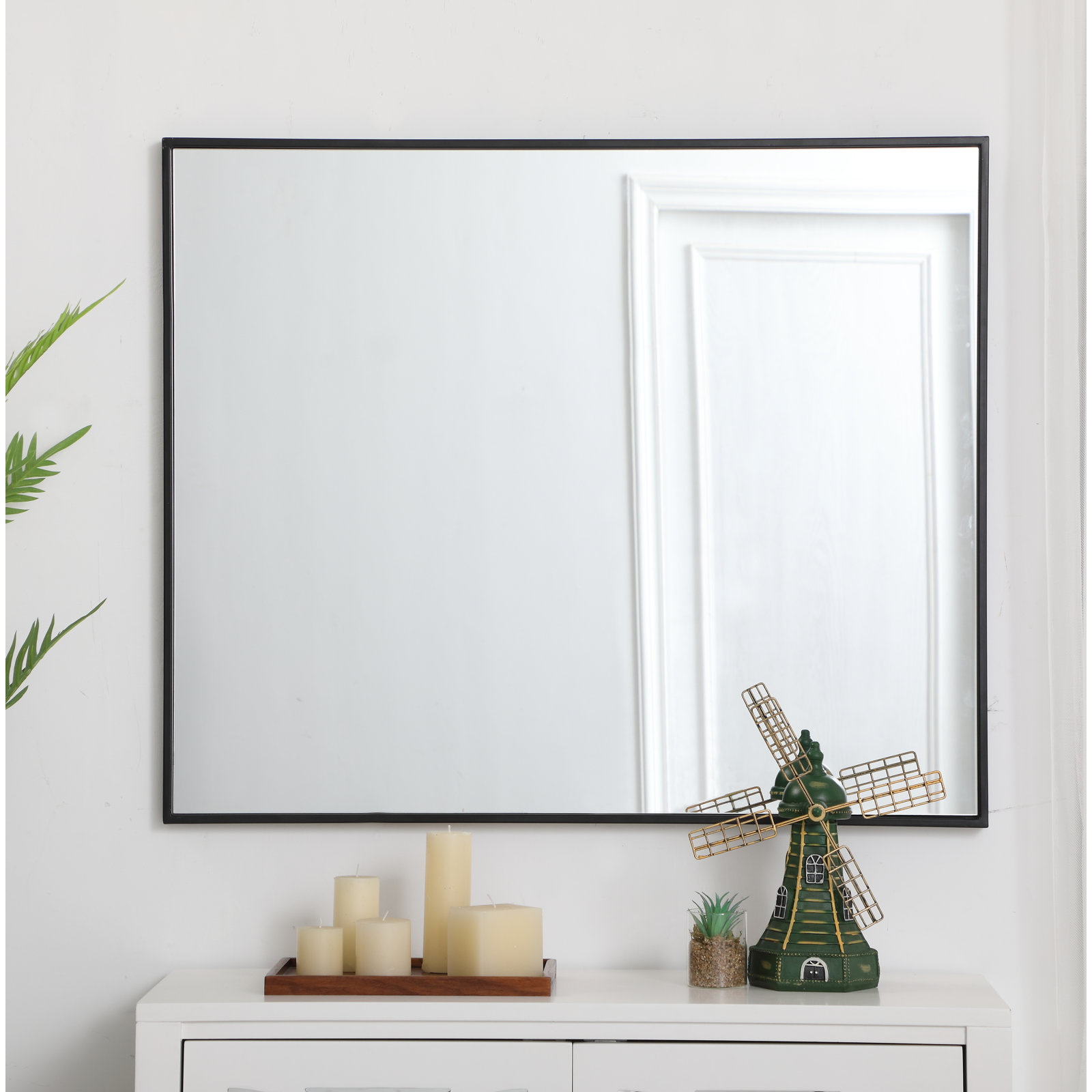 Sabine Metal Rectangle Wall Mirror, 36" x 30", Black