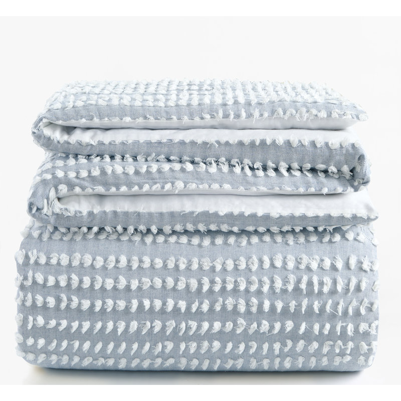 Ensemble 100% coton Blinn, Housse de couette très grand et 2 très grandes t, Bleu denim