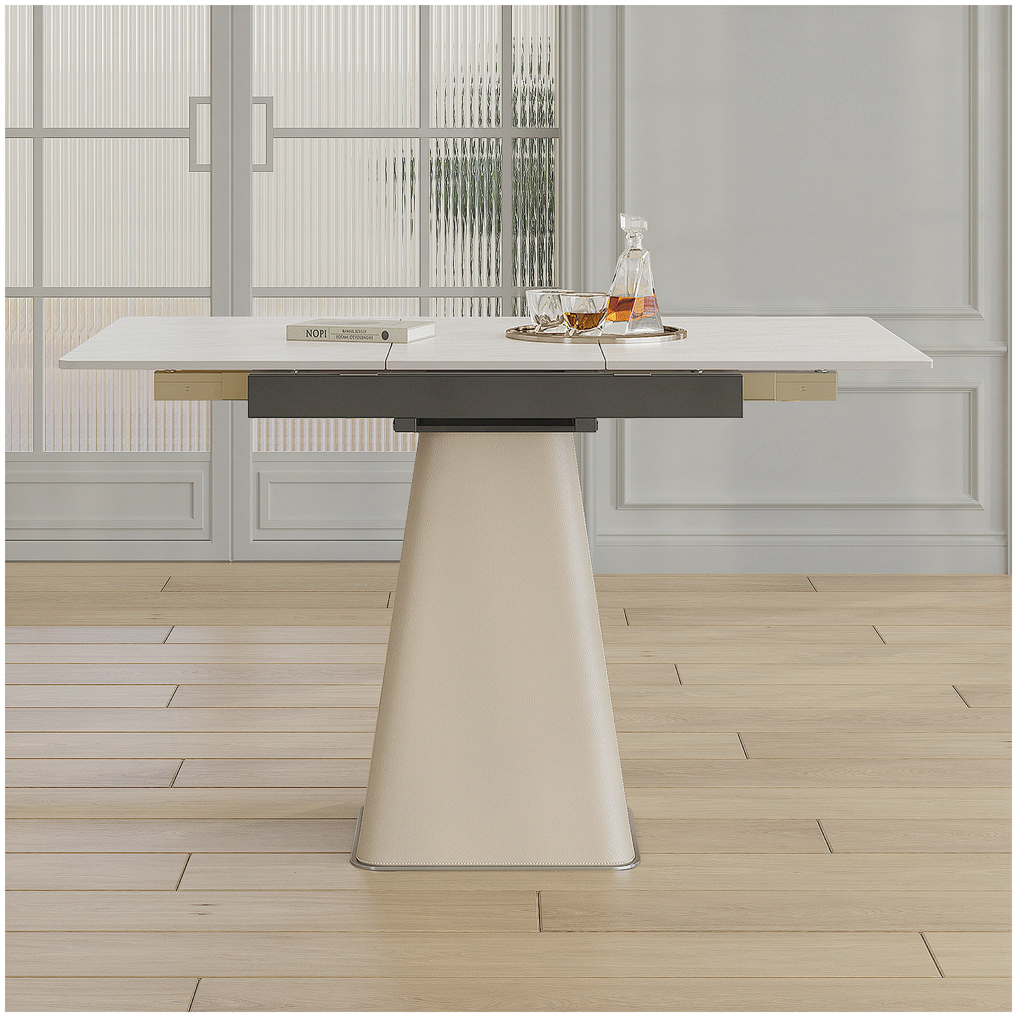 Latitude Run® Retractable Rock Slab Folding Dining Table, Modern Square ...