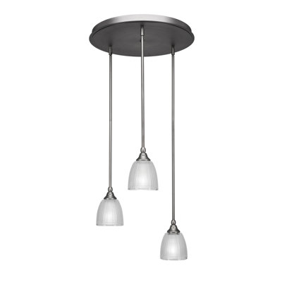 Shamar 3 Light Stem Hung Cluster Pendalier Shown With 5" Clear Ribbed Glass