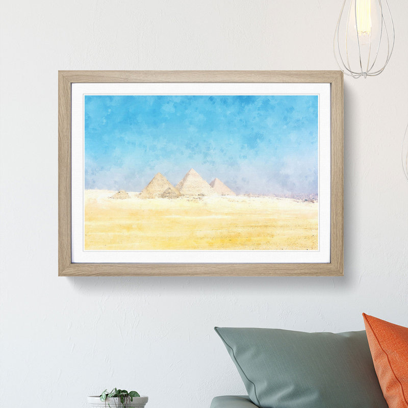Giza Necropolis Pyramids in Egypt - Picture Frame Graphic Art Print, 62cm H x 87cm W x 2cm D, Oak Framed