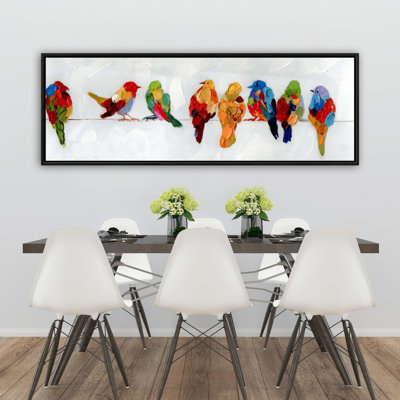 A Lot Of Colorful Birds On A Wire Print On Canvas