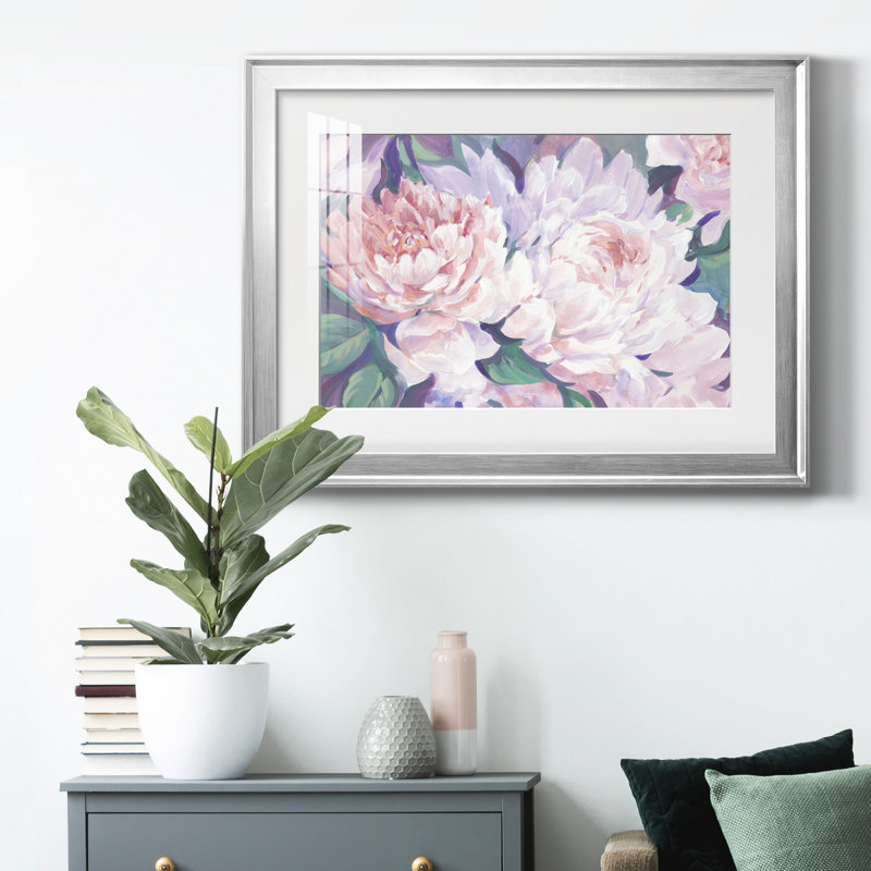 Pivoines en fleurs I, reproduction encadrée de qualité supérieure - prête à être accrochée, Argent