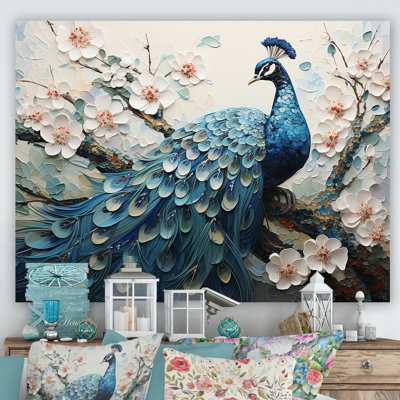 «Flower Peacock S Vibrant Show I», reproduction d'art sur toile paon