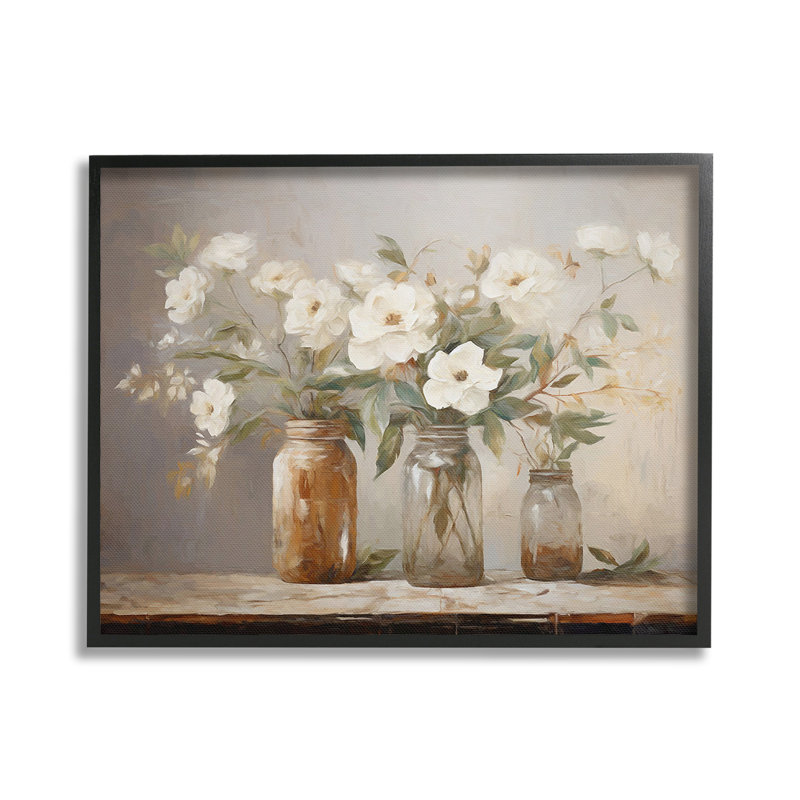 «Vintage Farmhouse Blooms», estampe numérique par Ramona Murdock, Giclée encadrée noir minuit, H 16 po x l 20 po