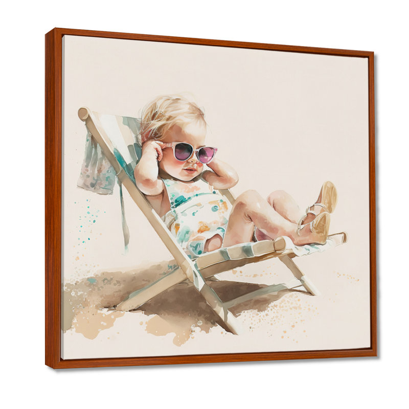 Art sur toile, "Child on the beach I", H 24 po x l 24 po, Cadre flottant brun