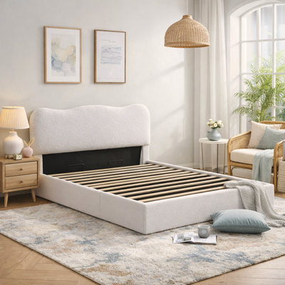 Bensu Boucle Hydraulic Lift Up Storage Upholstered Platform Bed