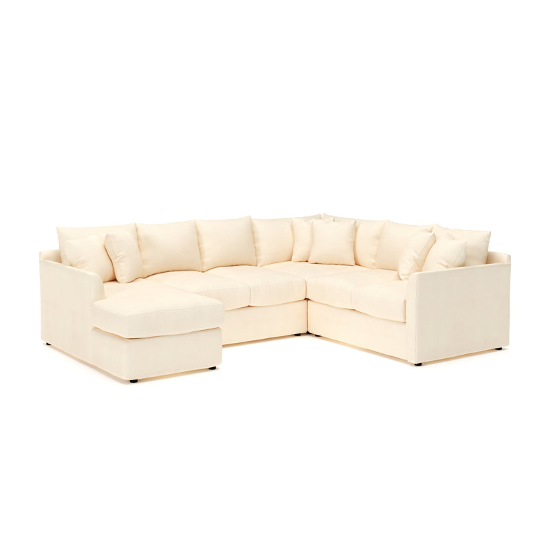 Cecelia 119" W Sinuous Springs 6-Person 3-Piece U-Shaped Sectional, Bayou Natural Canvas, Left Hand Facing