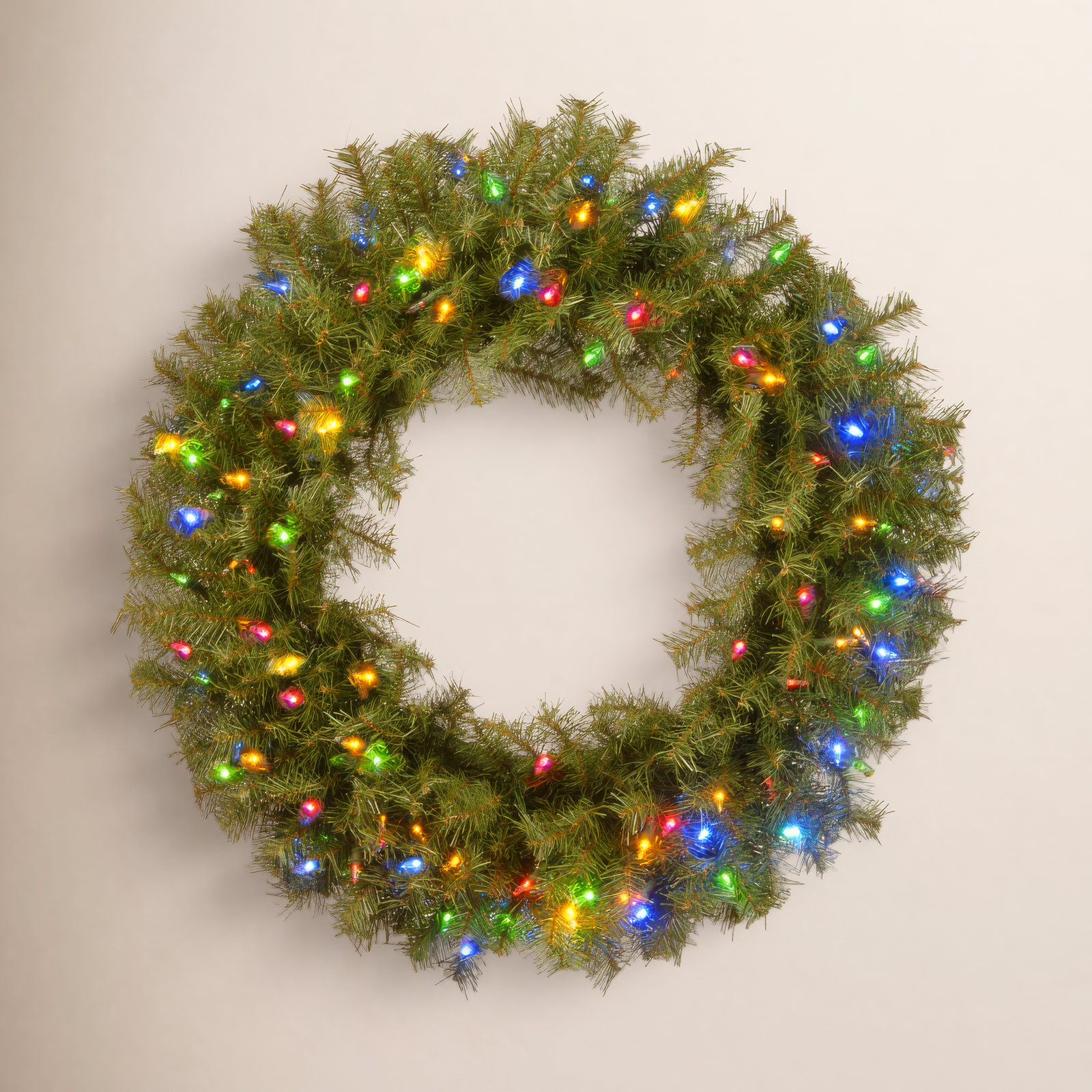 Handcrafted Pre-Lit Fir Christmas Wreath, 30" H x 30" W x 4.5" D