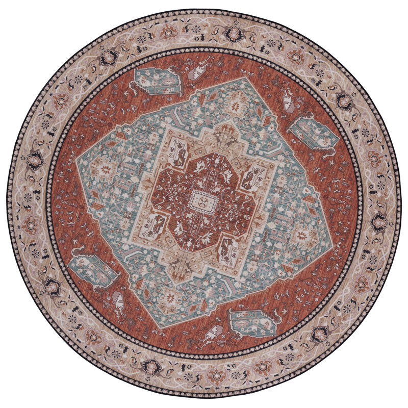 Pashen Performance Machine Washable Oriental Rug, Round 6'
