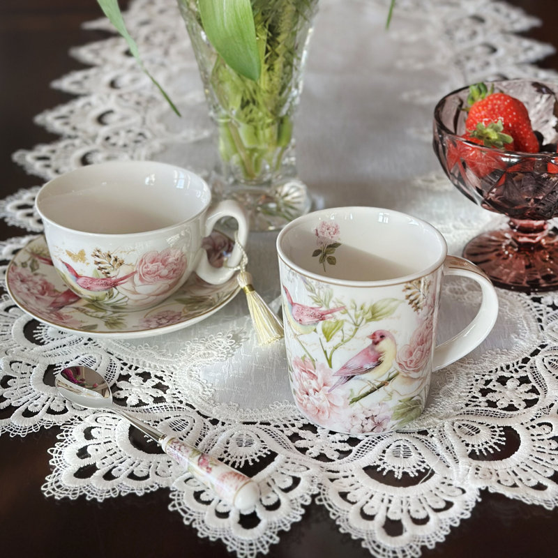 Birds In Rose Garden Tea/coffee Mug (v Shape) In Gift Box