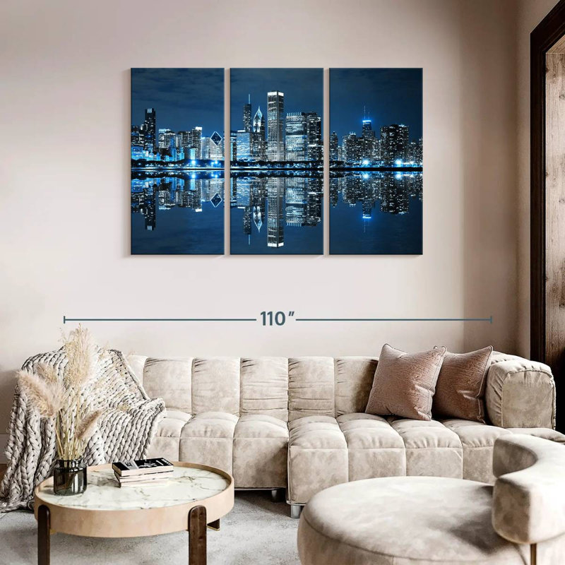 Chicago Night Lights, reproduction d'art sur toile, H 48 po x l 74 po x P 1,25 po