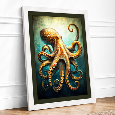 Golden Octopus Coastal 1 Piece Single Picture Frame Wall Art