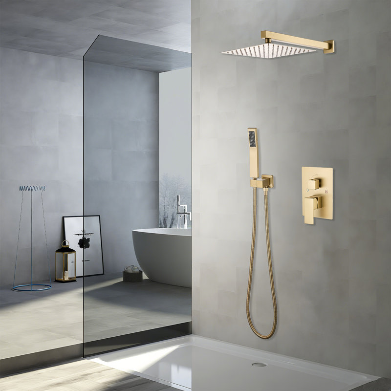 8000-12Inch Shower Faucet Shower System With 12 Inches Rain Shower Head And Handheld Spray, Brushed Gold